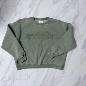 Lazy SUNDAY Weekend Green Women's Sz L Crewneck Distressed Sweatshirt, Cozy
